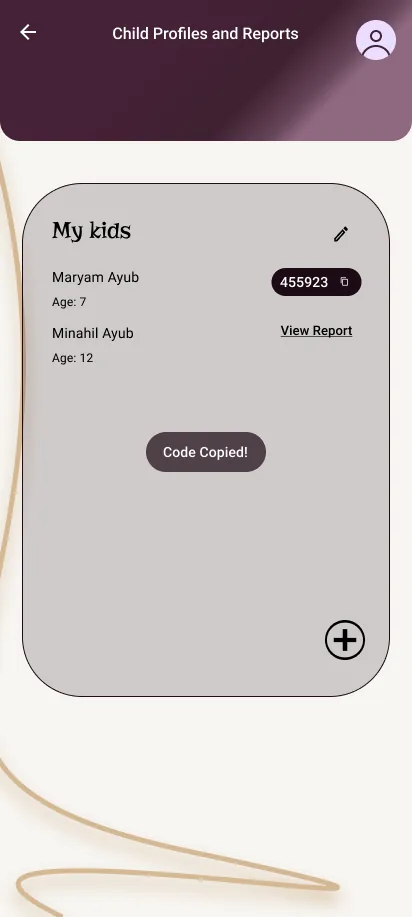 Khoj screen showing child profiles and reports